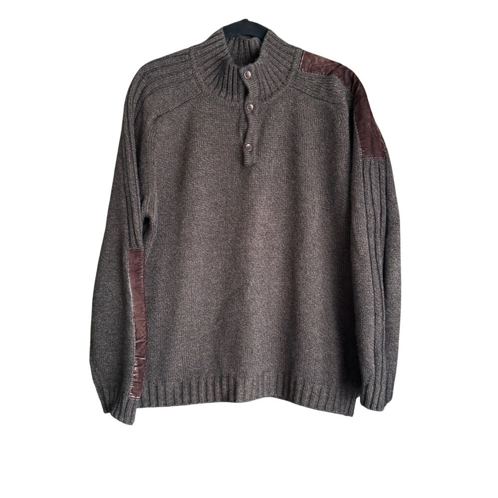Pal Zileri Sport Italian Alpaca & Merino Brown Knit Sweater‎ with Velvet Panels